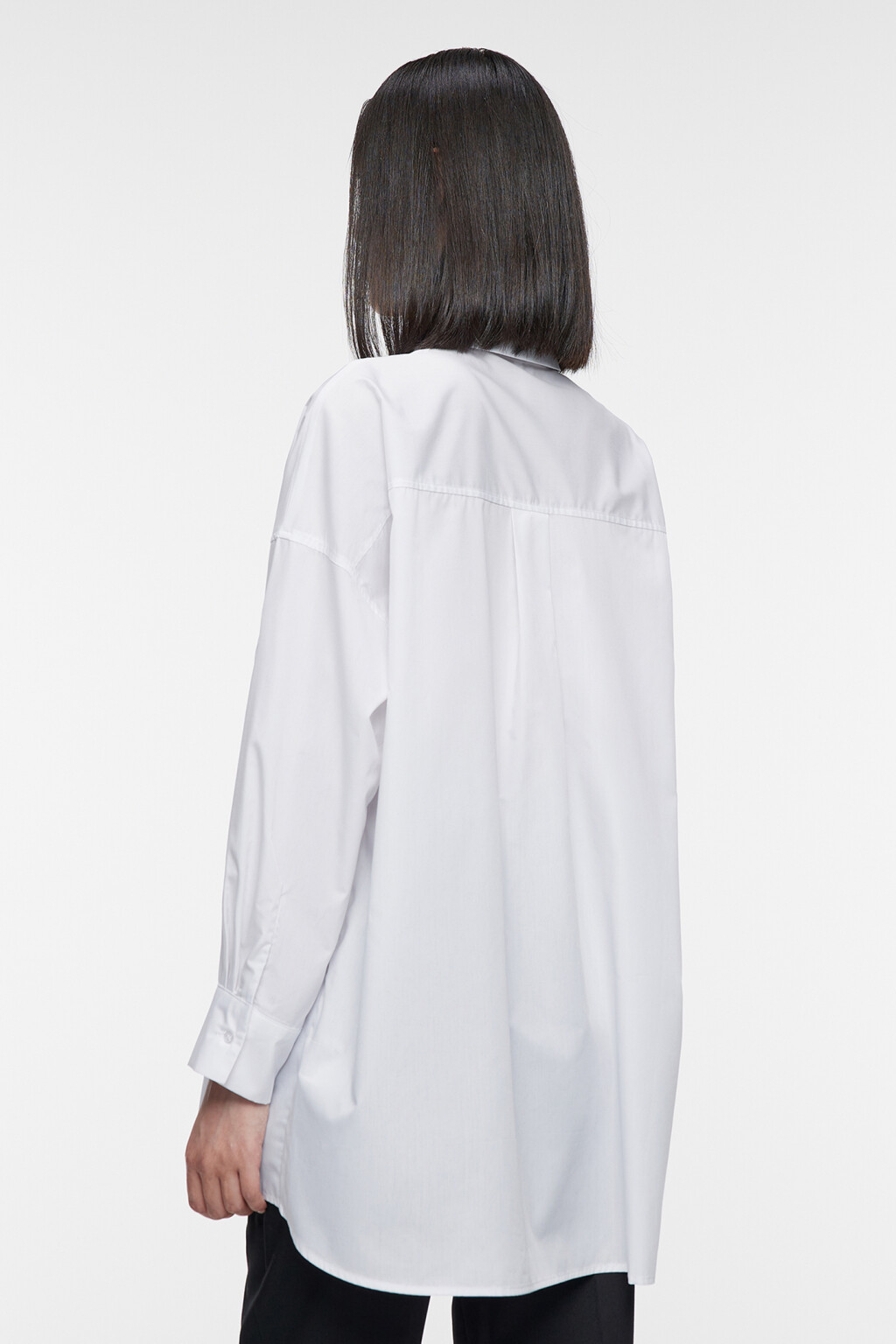 Рубашка-овершот длинная свободная с галстуком - цвет белый - 3