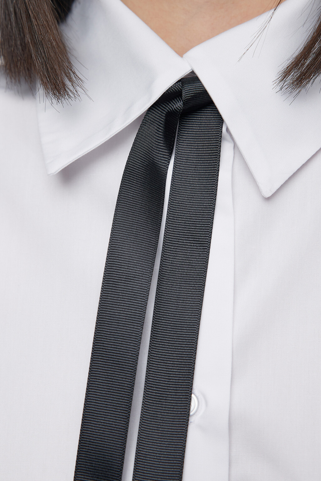 Рубашка-овершот длинная свободная с галстуком - цвет белый - 6