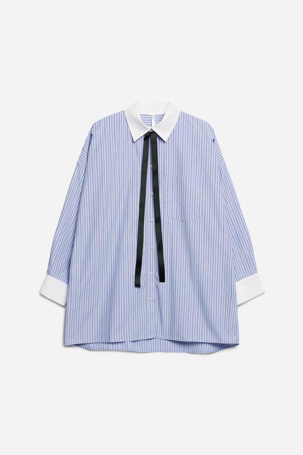 Рубашка-овершот длинная свободная с галстуком - цвет голубой - 10