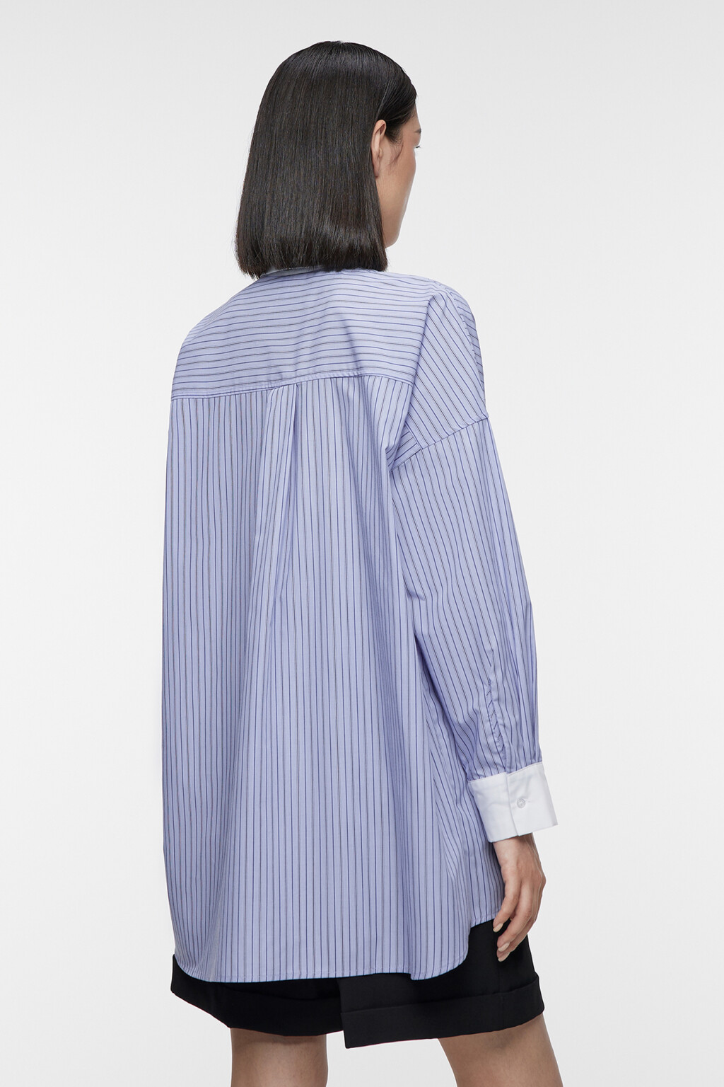 Рубашка-овершот длинная свободная с галстуком - цвет голубой - 4