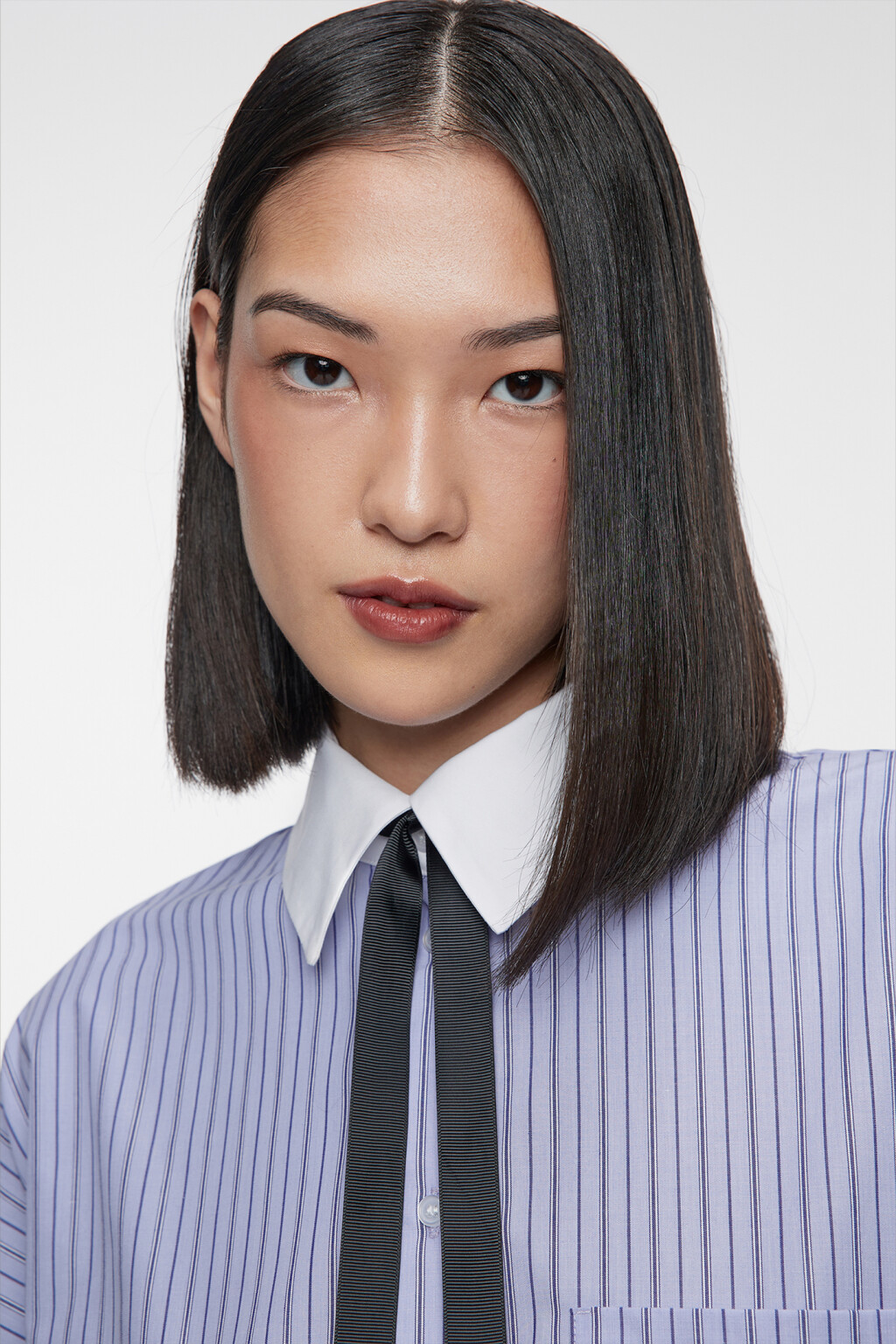 Рубашка-овершот длинная свободная с галстуком - цвет голубой - 5