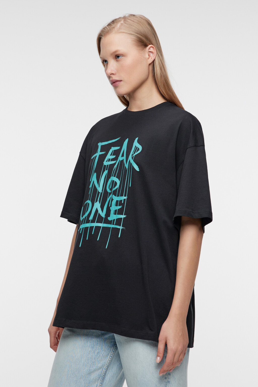 Футболка oversize хлопковая с принтом-надписью - цвет черный - 3