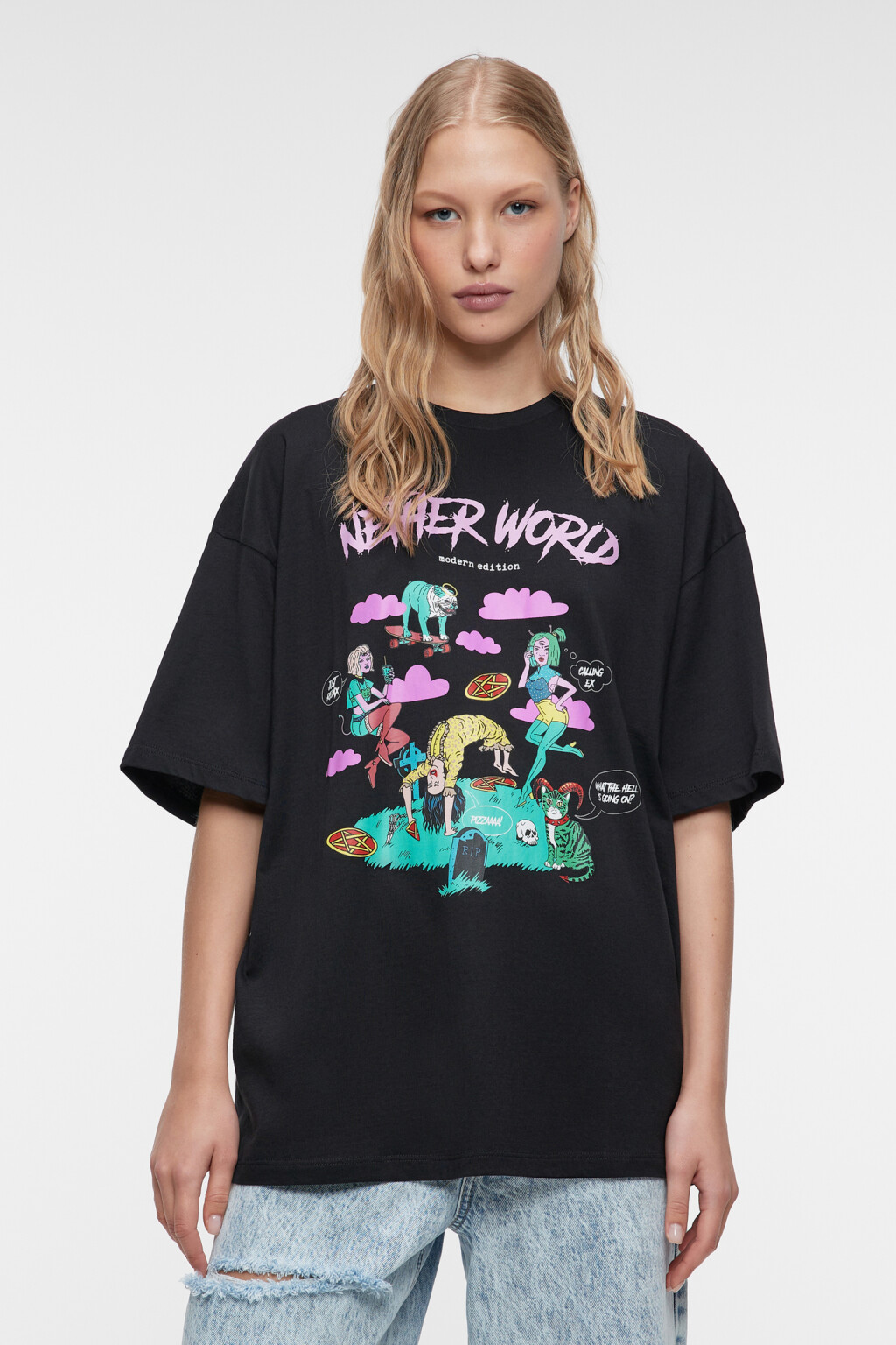 Футболка oversize хлопковая с принтом-надписью - цвет мультиколор - 2