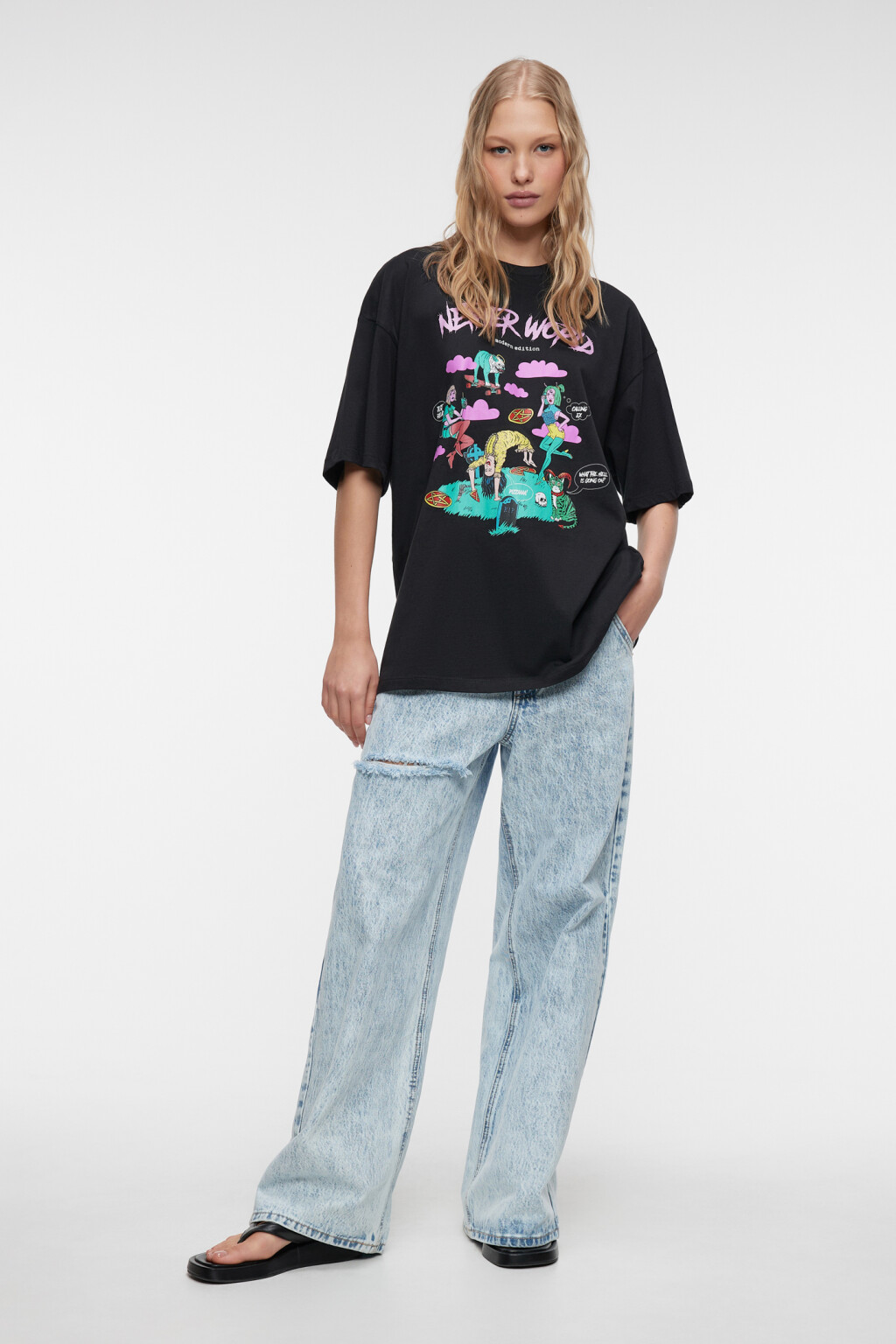 Футболка oversize хлопковая с принтом-надписью - цвет мультиколор - 1