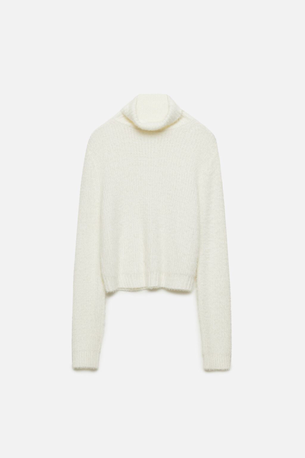 Свитер с горлом вязаный из пушистой пряжи-травки - цвет бежевый - 8