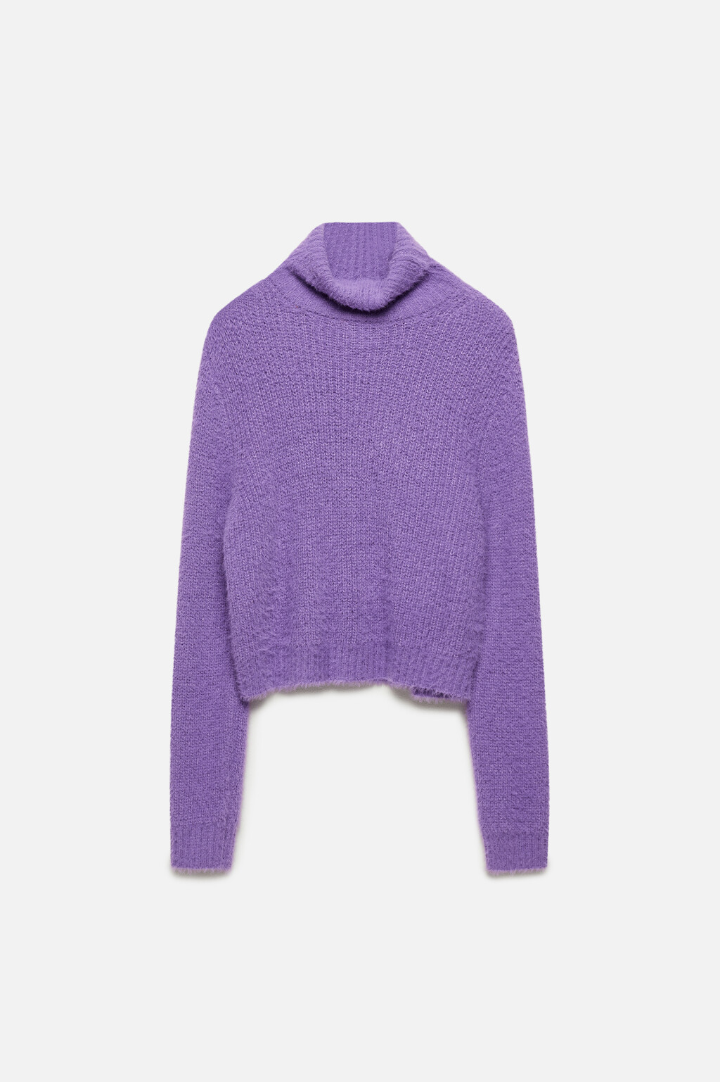 Свитер с горлом вязаный из пушистой пряжи-травки - цвет сиреневый - 8