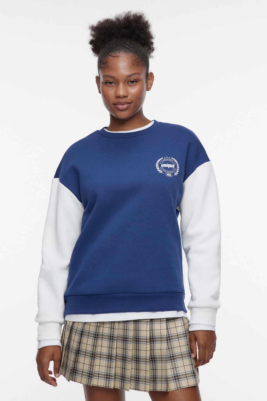 Свитшот oversize утепленный с университетским принтом - цвет синий - 3