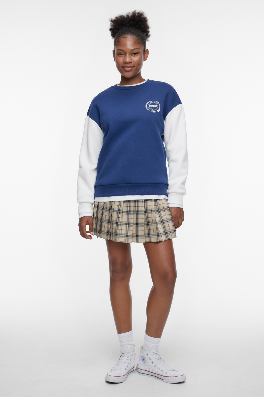 Свитшот oversize утепленный с университетским принтом - цвет синий - 1