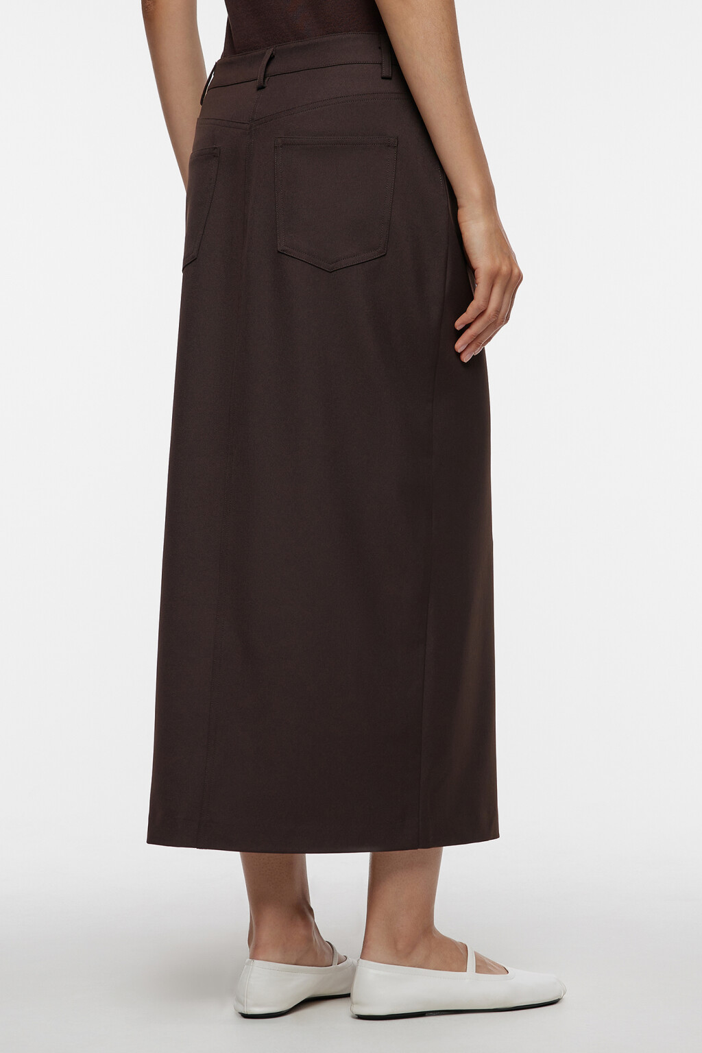 Юбка-карандаш миди прямая с разрезом спереди - цвет коричневый - 3