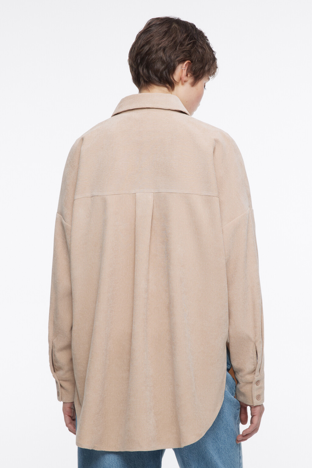 Рубашка oversize вельветовая с нагрудным карманом - цвет бежевый - 3