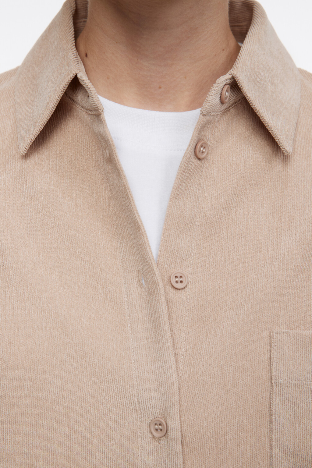 Рубашка oversize вельветовая с нагрудным карманом - цвет бежевый - 5