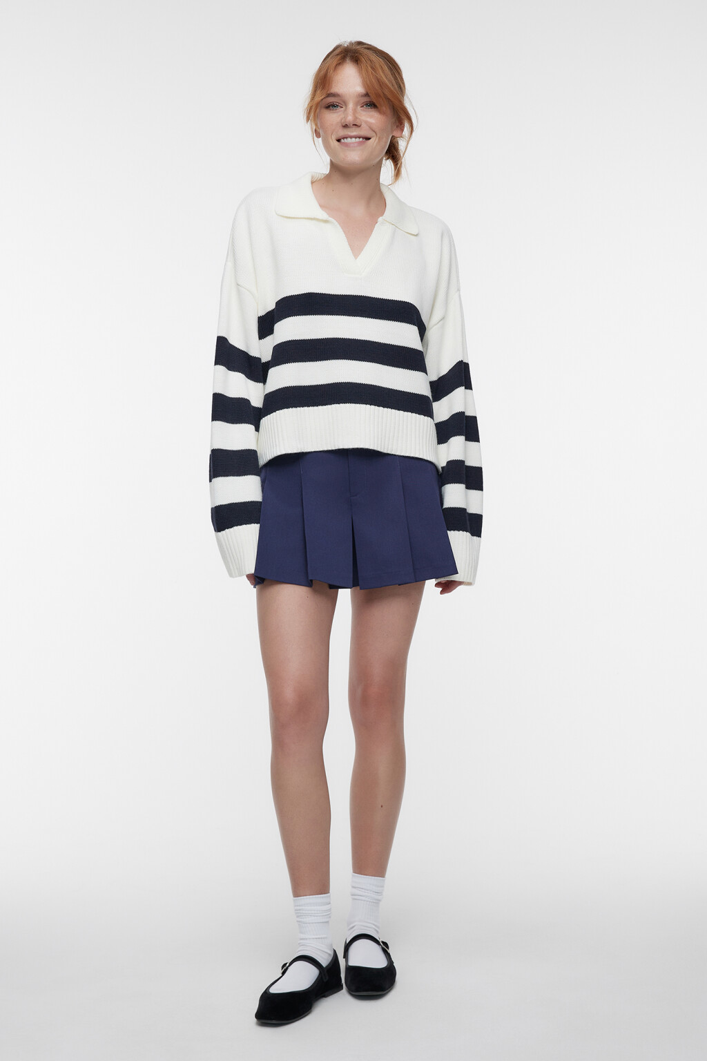 Юбка-шорты мини костюмная с крупной плиссировкой - цвет синий - 4