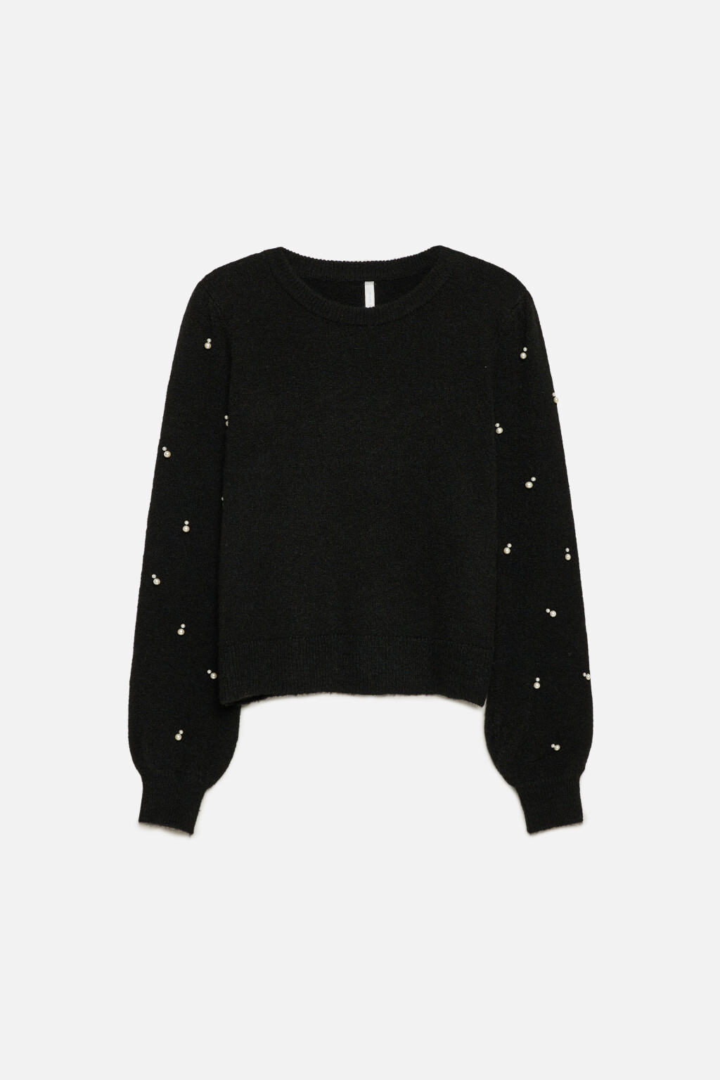 Джемпер вязаный с бусинами на рукавах - цвет черный - 7