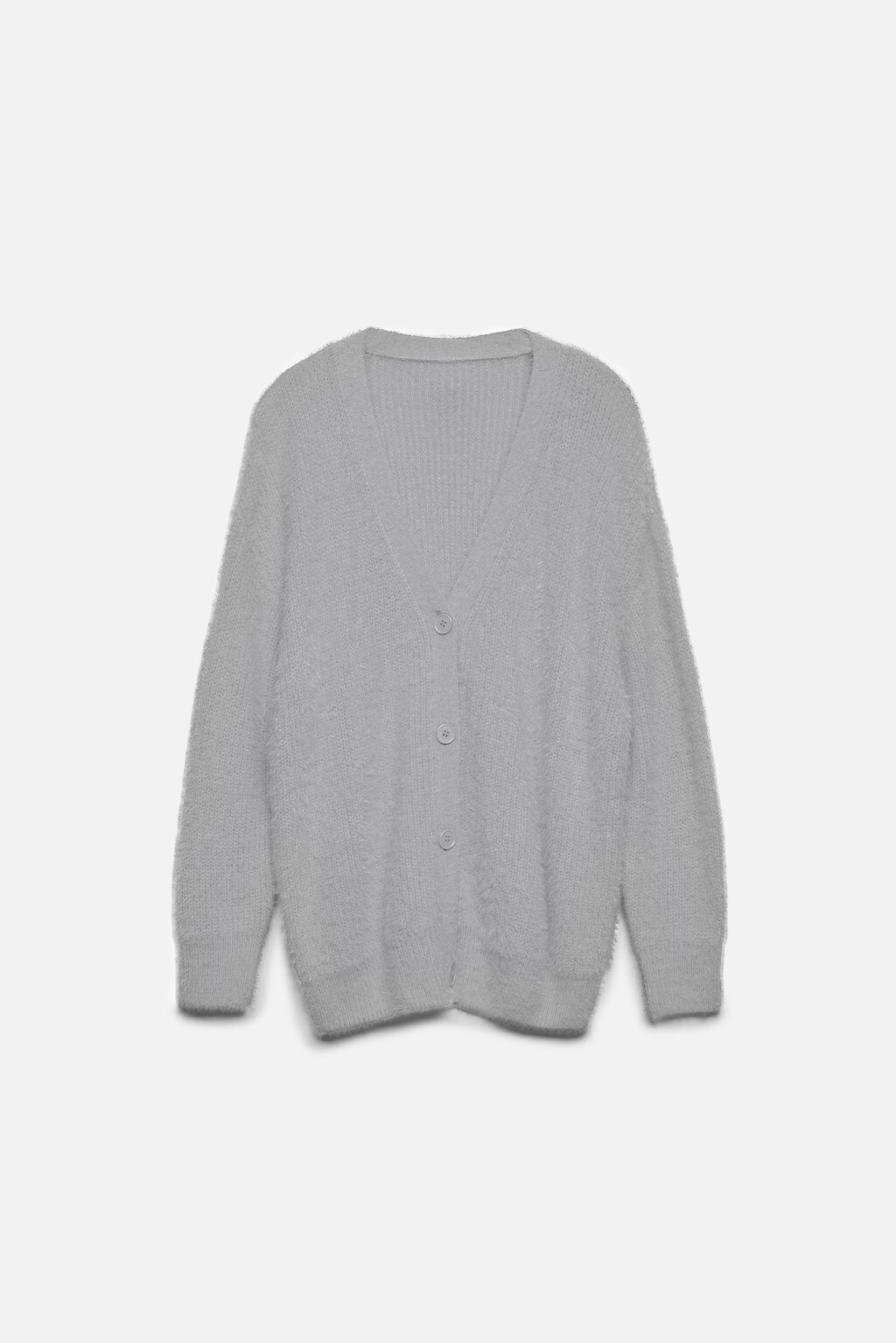 Кардиган oversize вязаный из пушистой пряжи-травки - цвет серый - 8