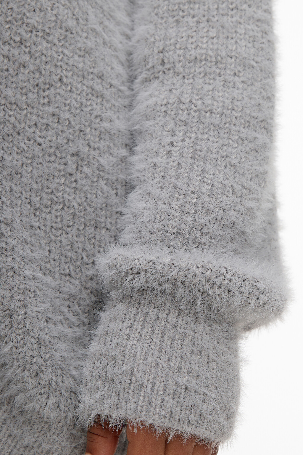 Кардиган oversize вязаный из пушистой пряжи-травки - цвет серый - 7
