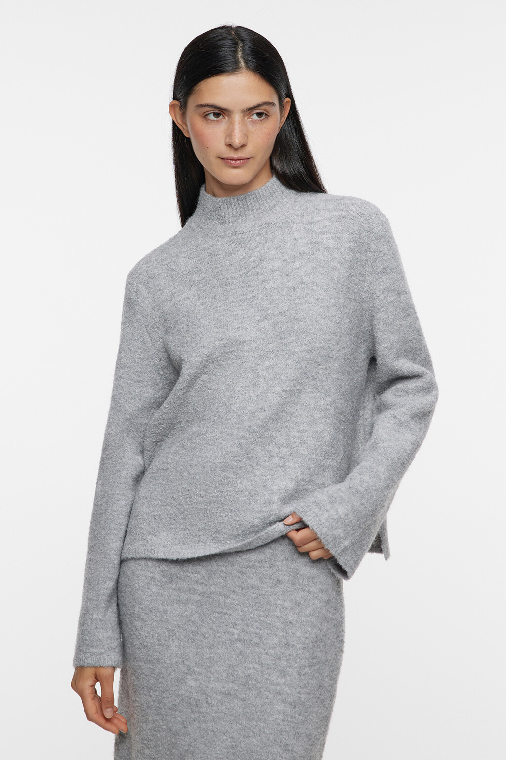 Свитер вязаный с коротким воротником - цвет серый - 1