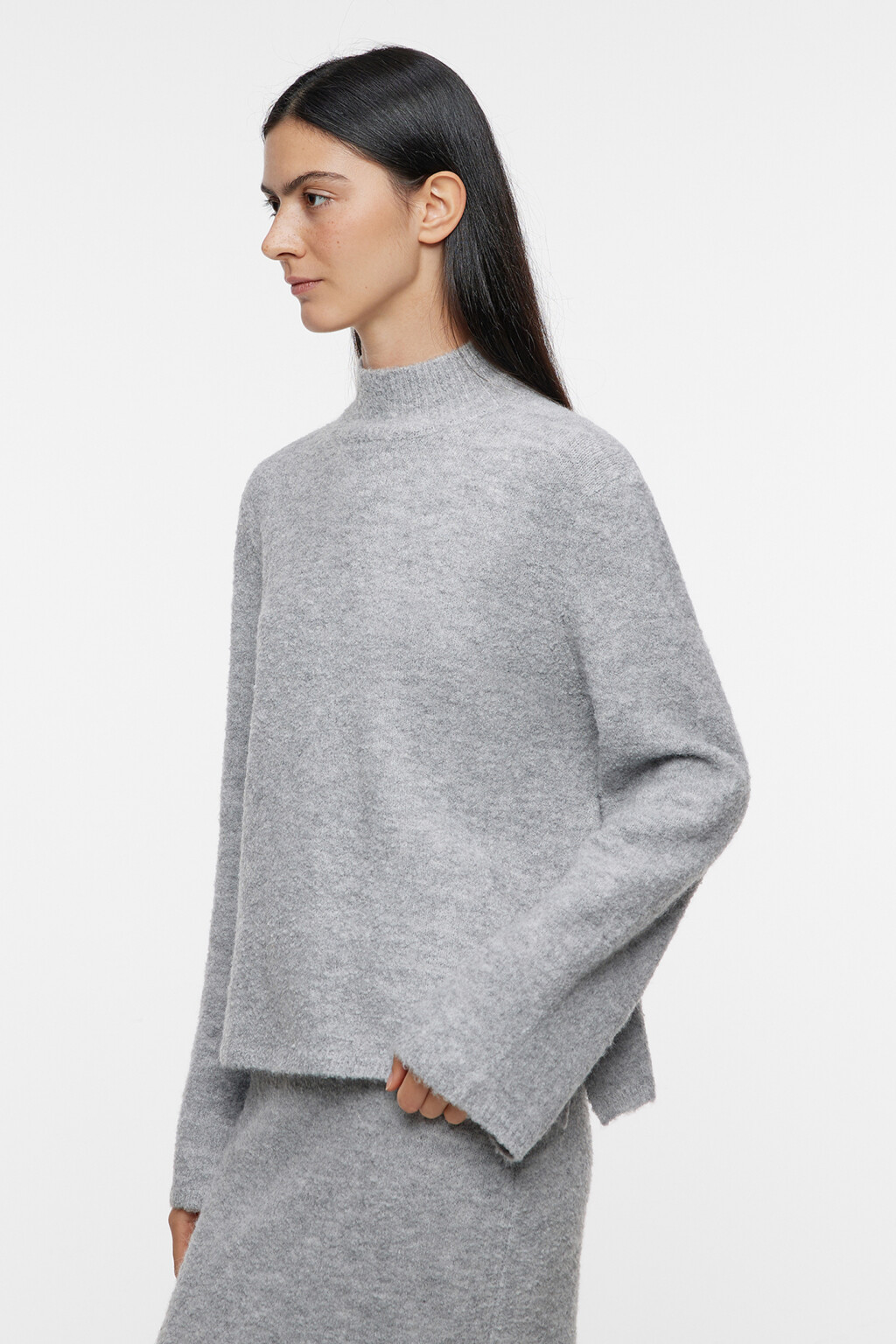 Свитер вязаный с коротким воротником - цвет серый - 2