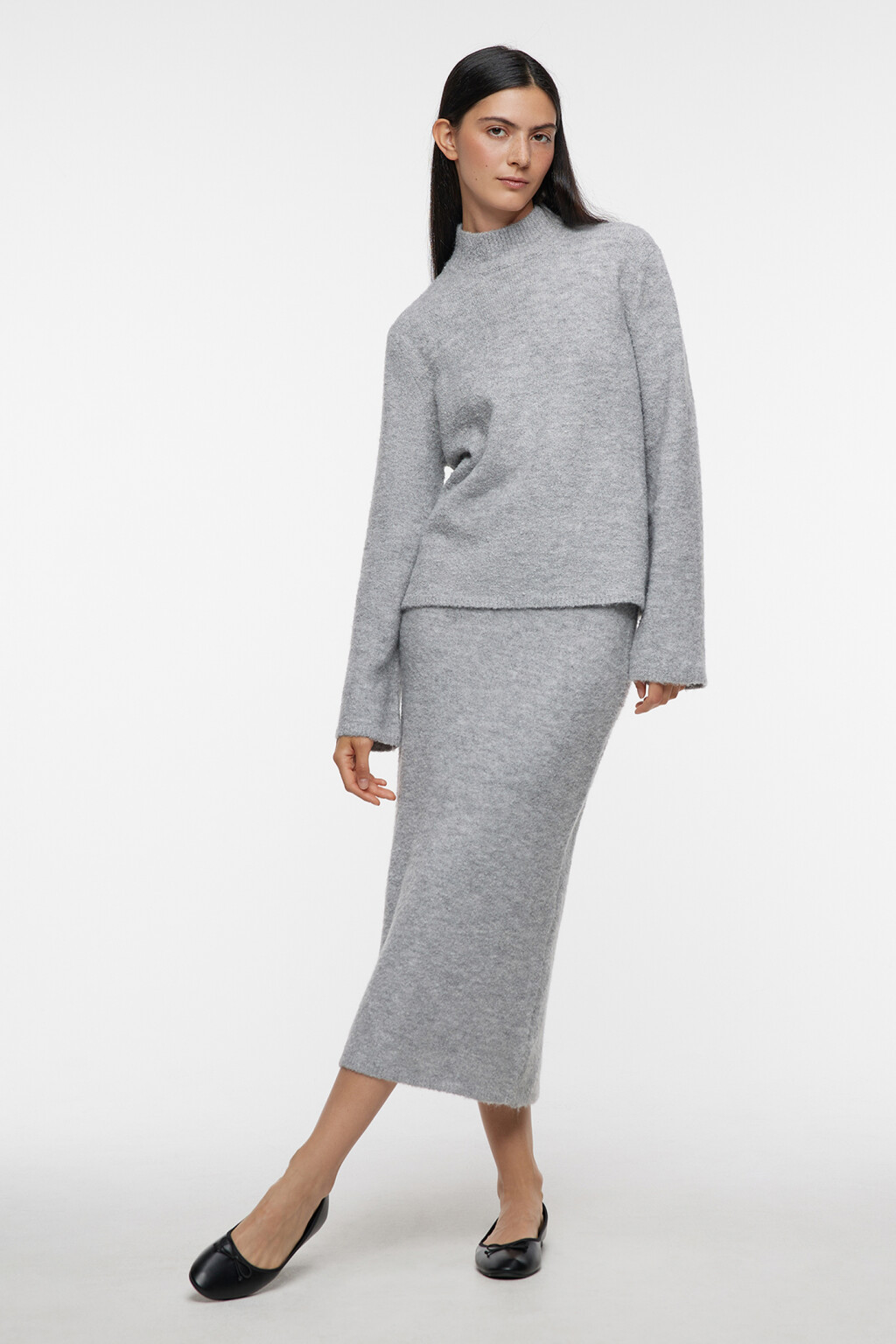 Свитер вязаный с коротким воротником - цвет серый - 4