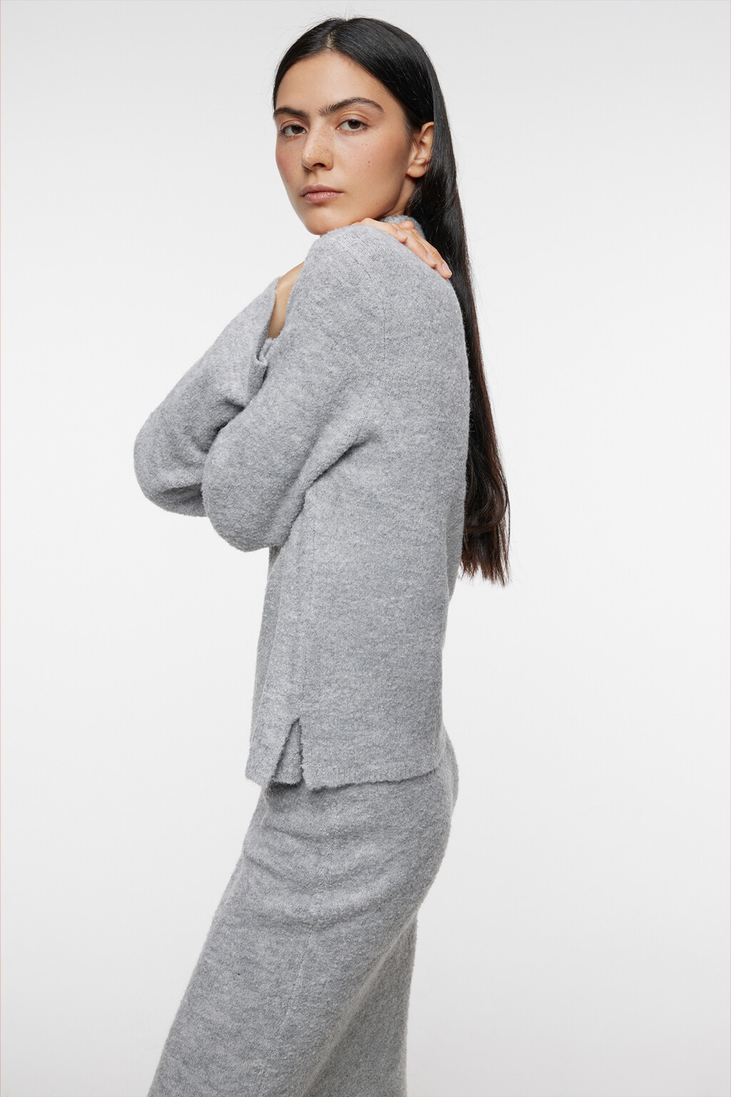 Свитер вязаный с коротким воротником - цвет серый - 7