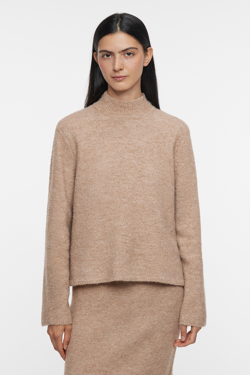 Свитер вязаный с коротким воротником - цвет бежевый - 1