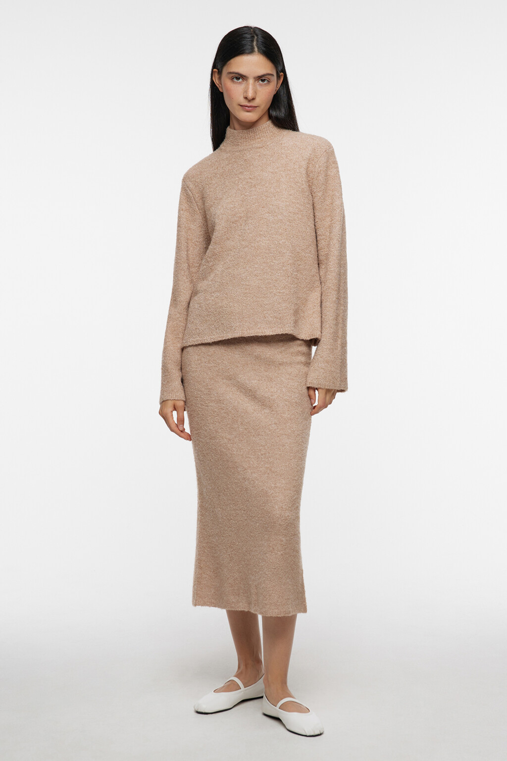 Свитер вязаный с коротким воротником - цвет бежевый - 4