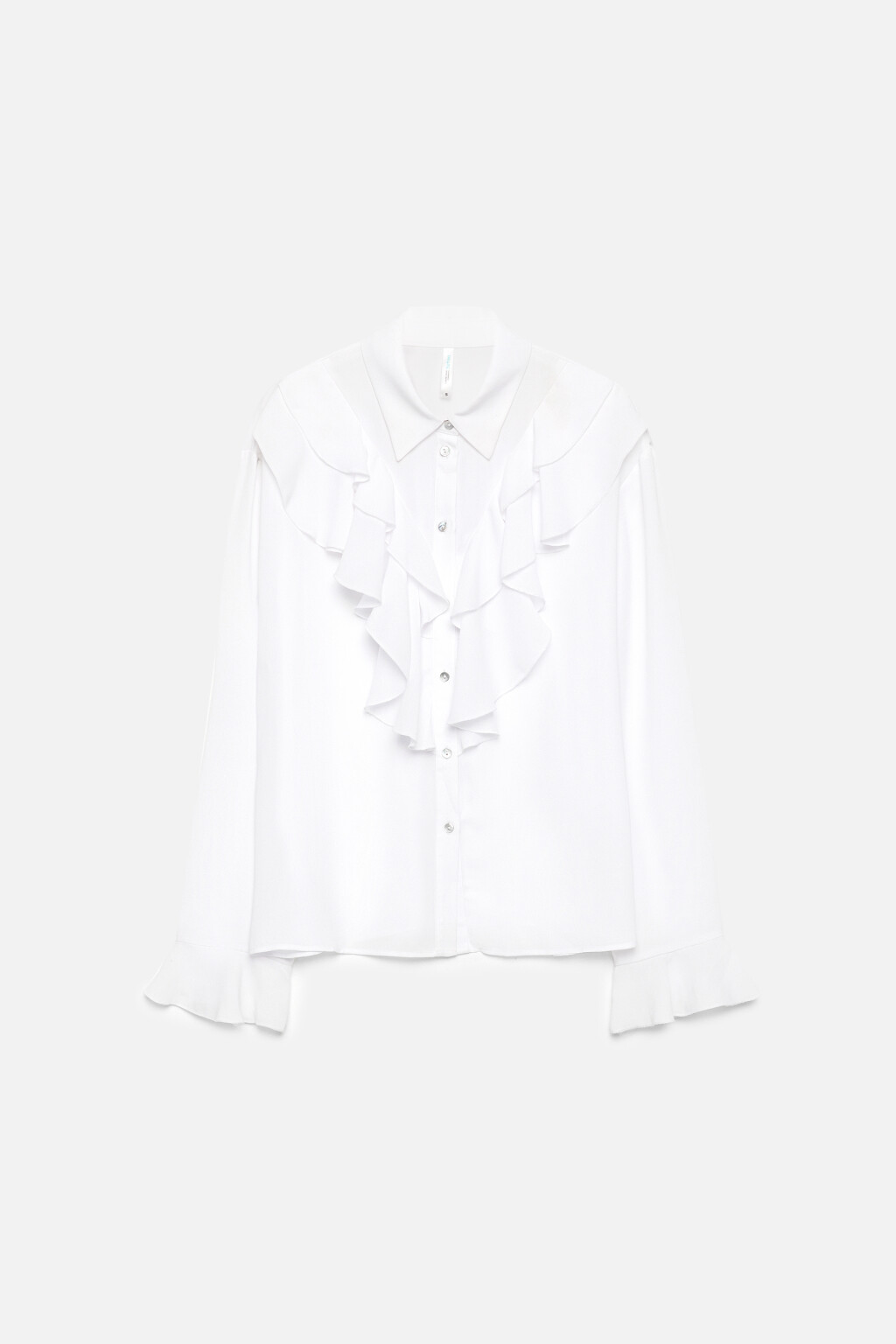 Блузка шифоновая свободная с воланом и оборками - цвет белый - 9