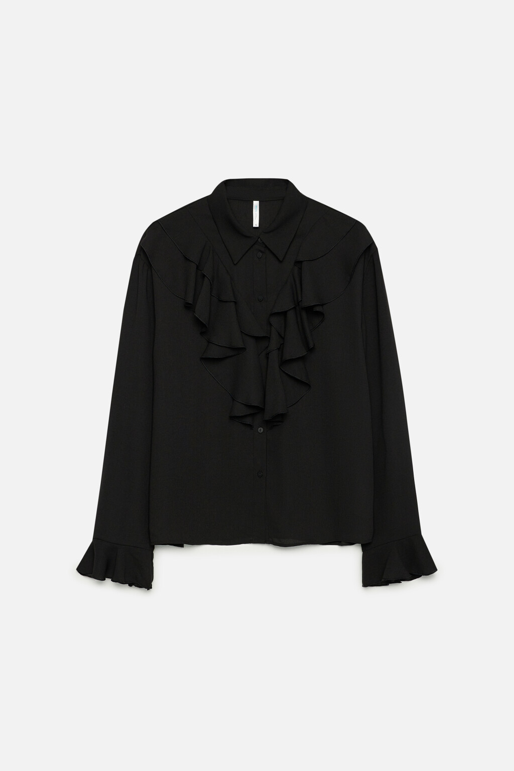 Блузка шифоновая свободная с воланом и оборками - цвет черный - 9