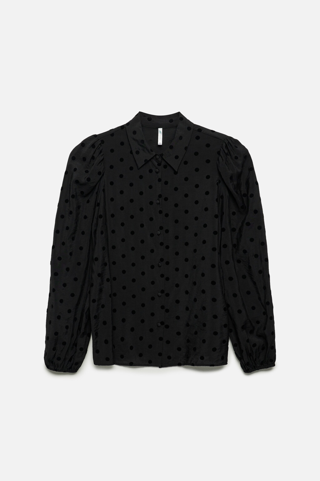 Блузка вискозная с длинными рукавами и принтом в горох - цвет черный - 8