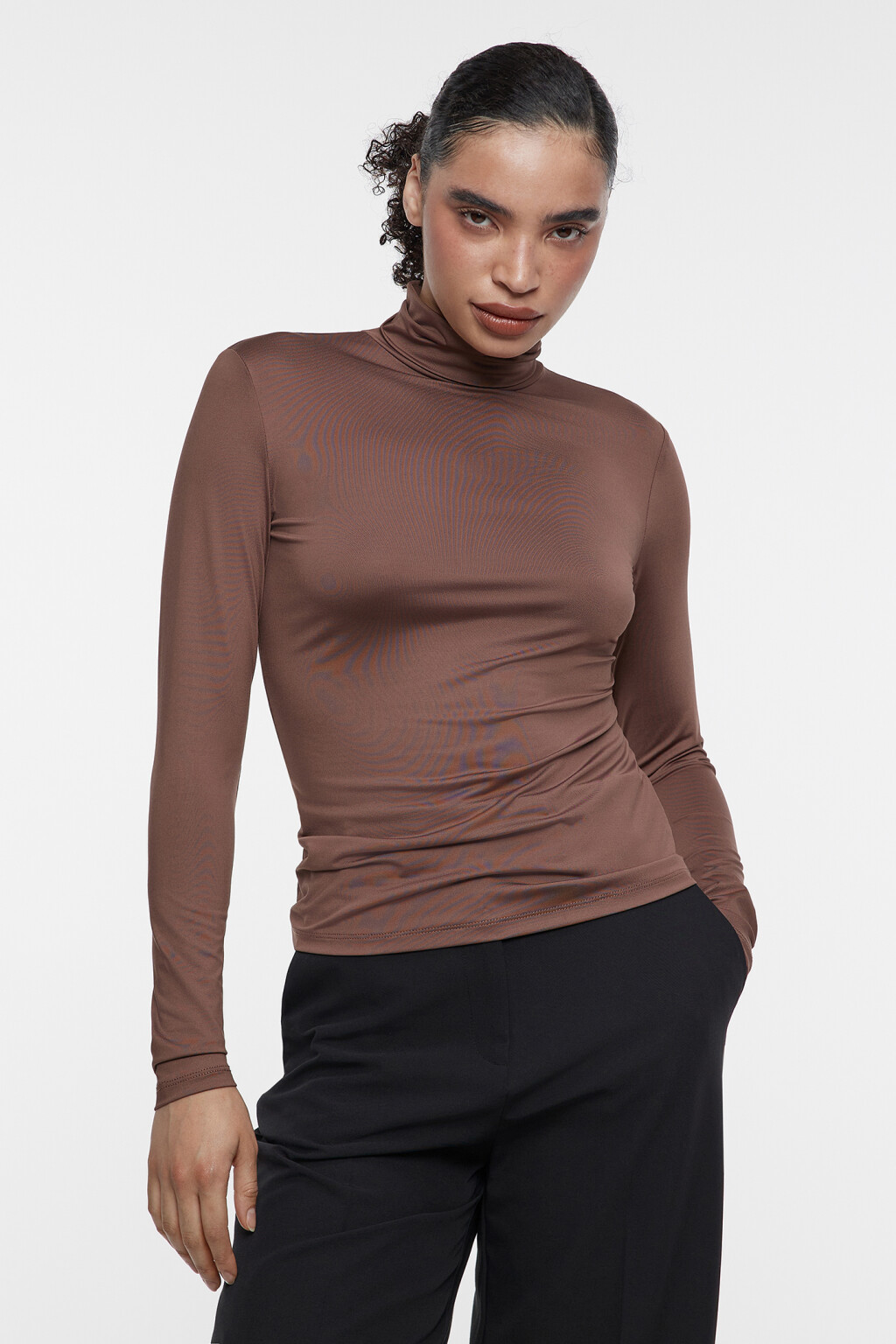 Водолазка гладкая облегающая с воротником-гольфом - цвет бежевый - 2