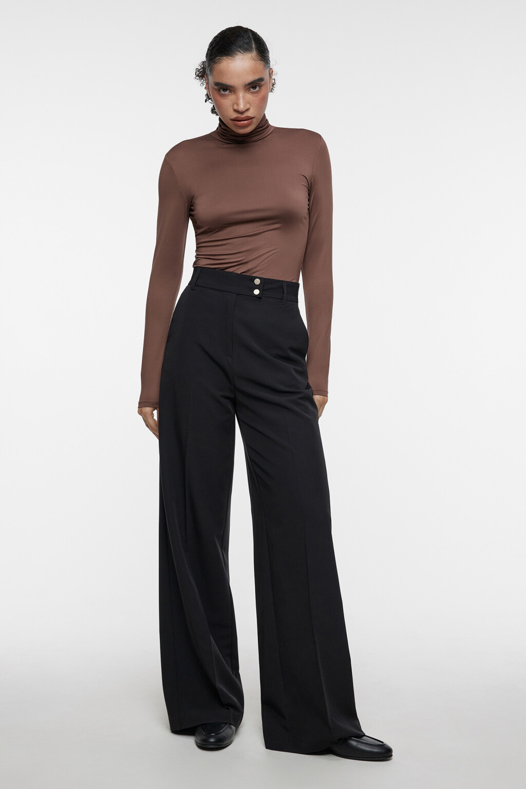 Водолазка гладкая облегающая с воротником-гольфом - цвет бежевый - 1