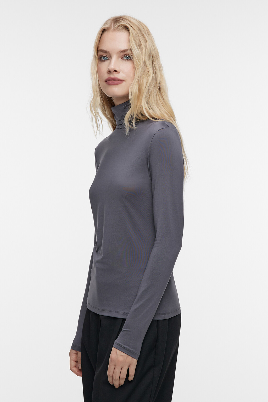 Водолазка гладкая облегающая с воротником-гольфом - цвет серый - 2