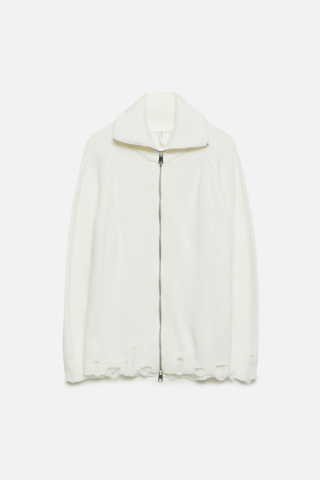 Кардиган на молнии вязаный рваный с воротником-стойкой - цвет бежевый - 7