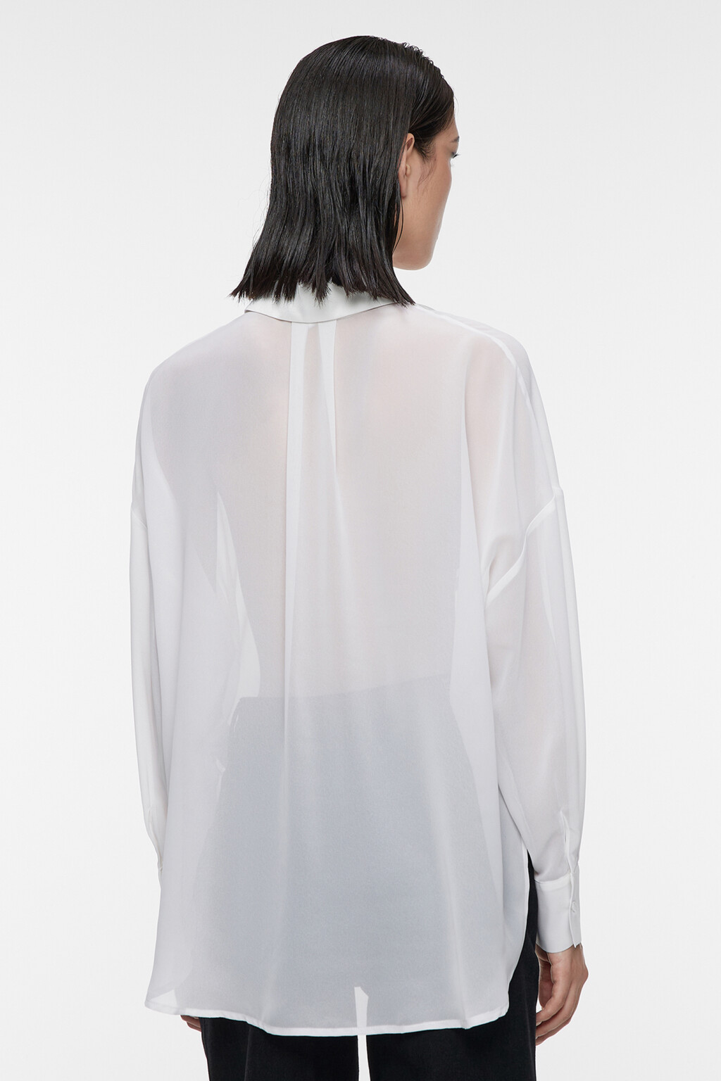 Блузка-рубашка oversize шифоновая прозрачная с манишкой - цвет белый - 5