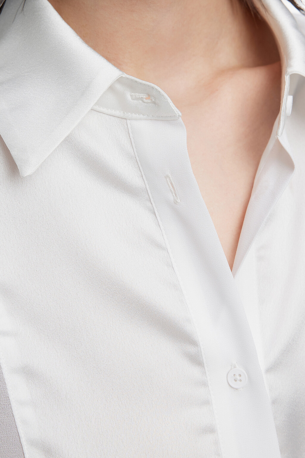 Блузка-рубашка oversize шифоновая прозрачная с манишкой - цвет белый - 6