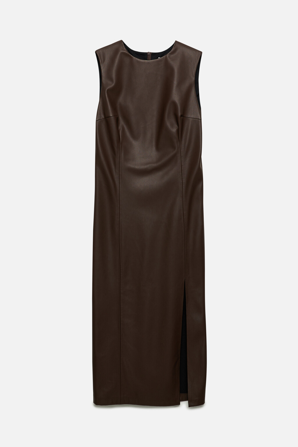 Платье-футляр миди из искусственной кожи с разрезом на бедре - цвет коричневый - 8
