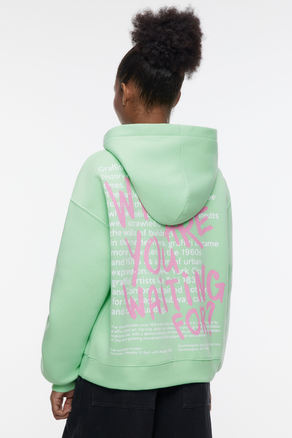 Худи oversize хлопковая утепленная с принтом - цвет зеленый - 2