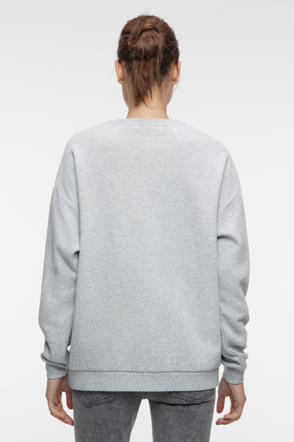 Свитшот oversize хлопковый утепленный с принтом и надписью - цвет серый - 4