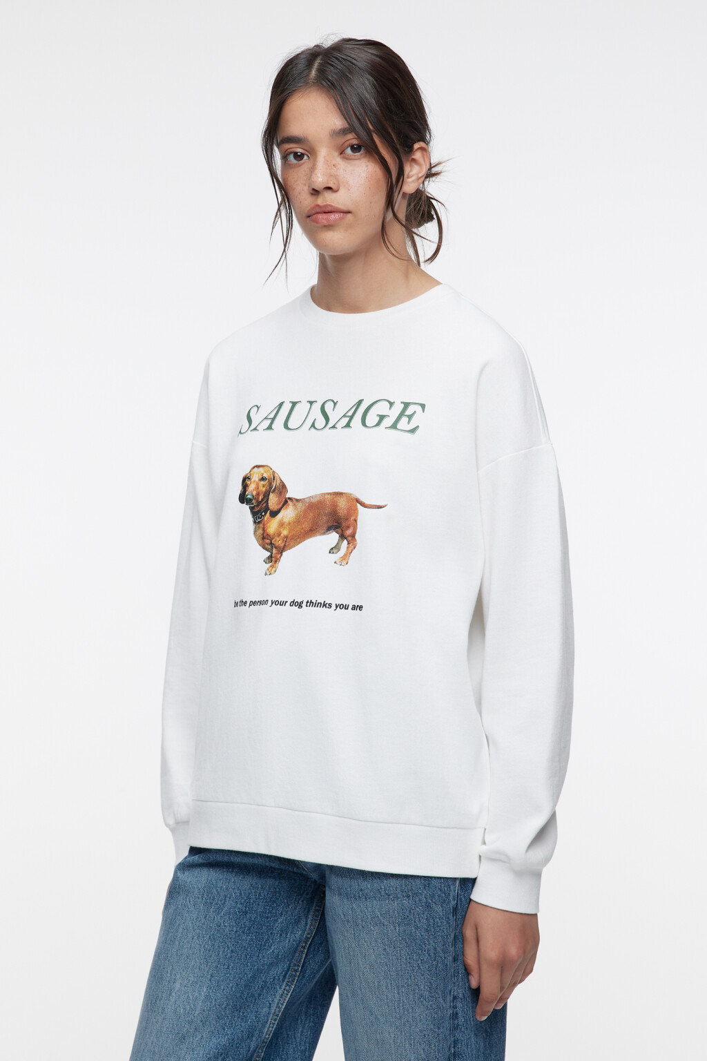 Свитшот oversize хлопковый утепленный с принтом и надписью - цвет белый - 3