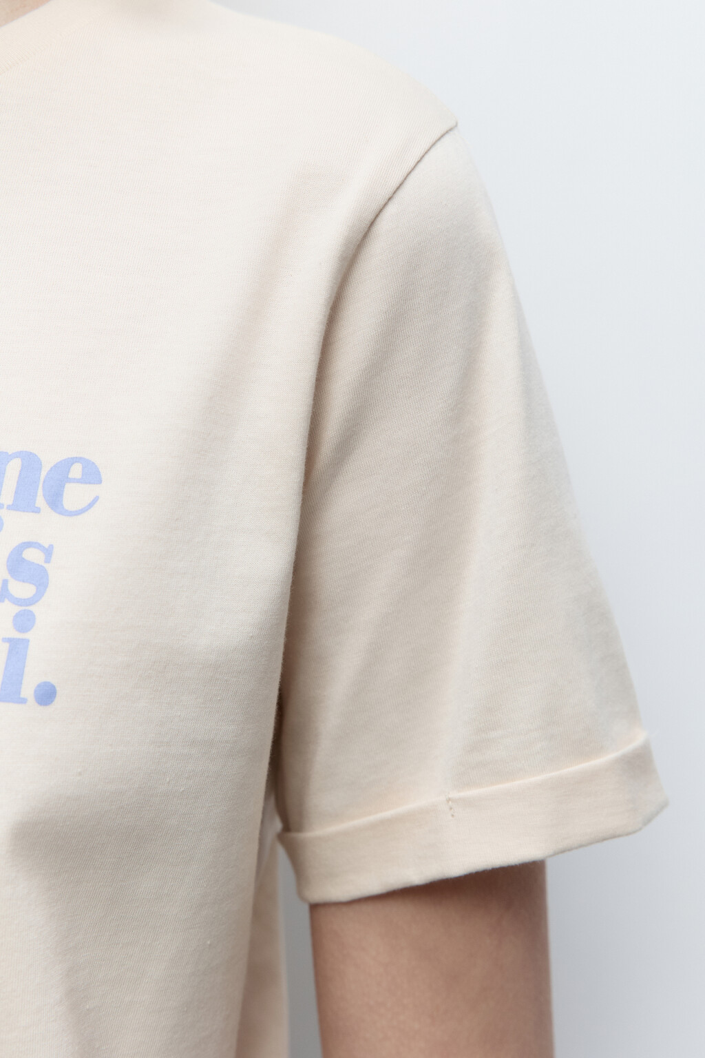 Футболка хлопковая свободная с принтом-надписью - цвет бежевый - 6
