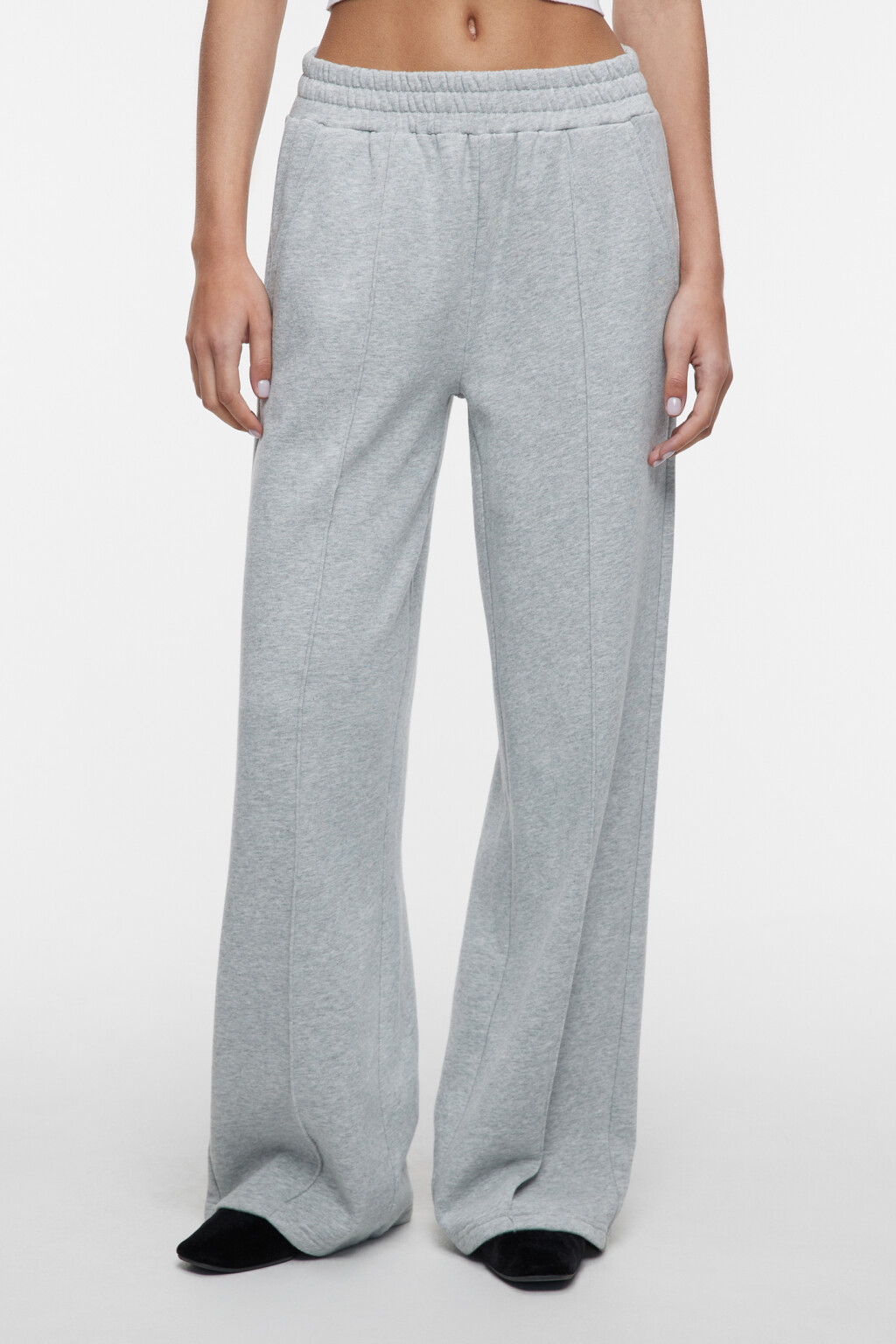 Брюки спортивные утепленные с поясом на резинке - цвет серый - 1
