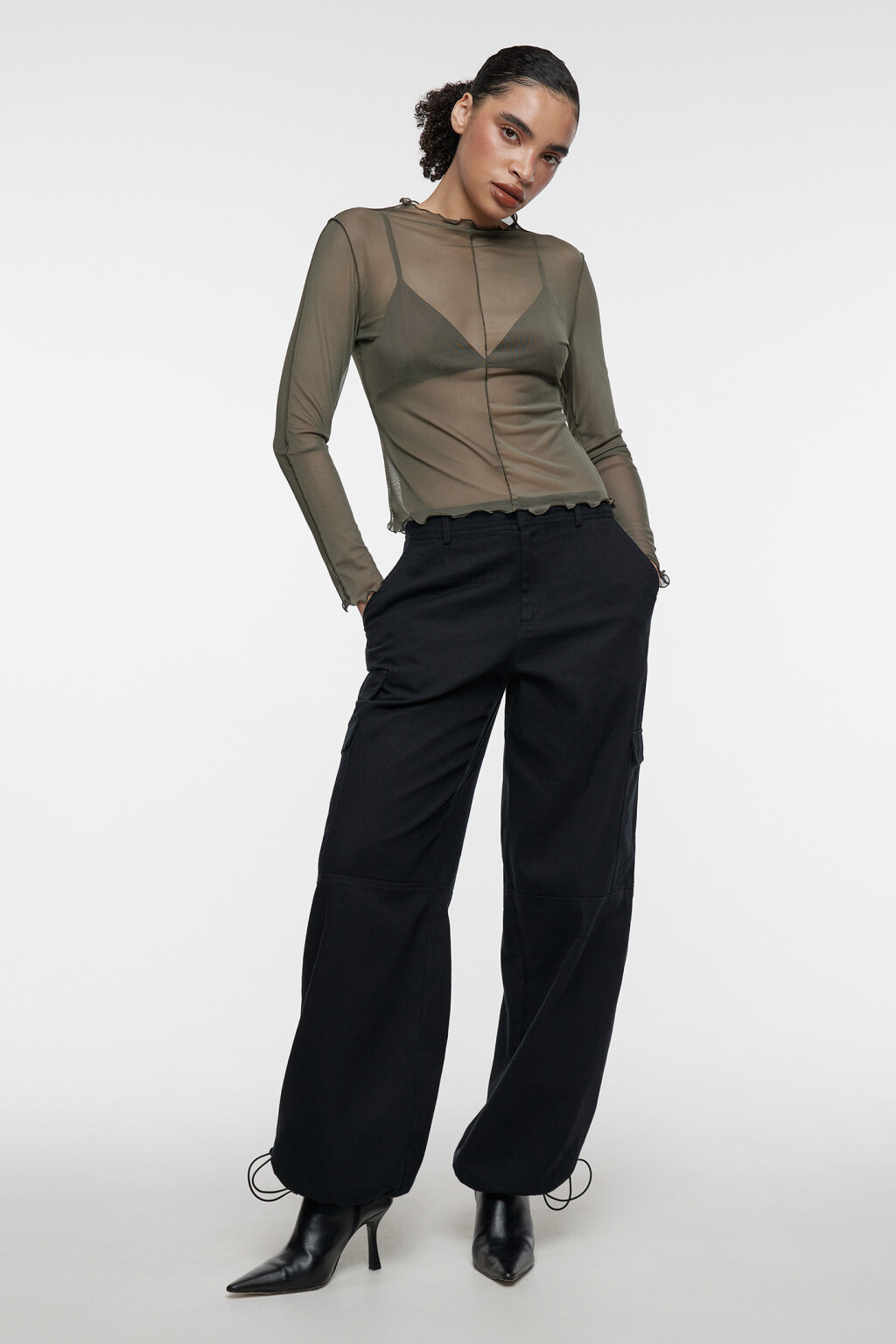 Лонгслив сетчатый облегающий с волнистыми краями - цвет зеленый - 5