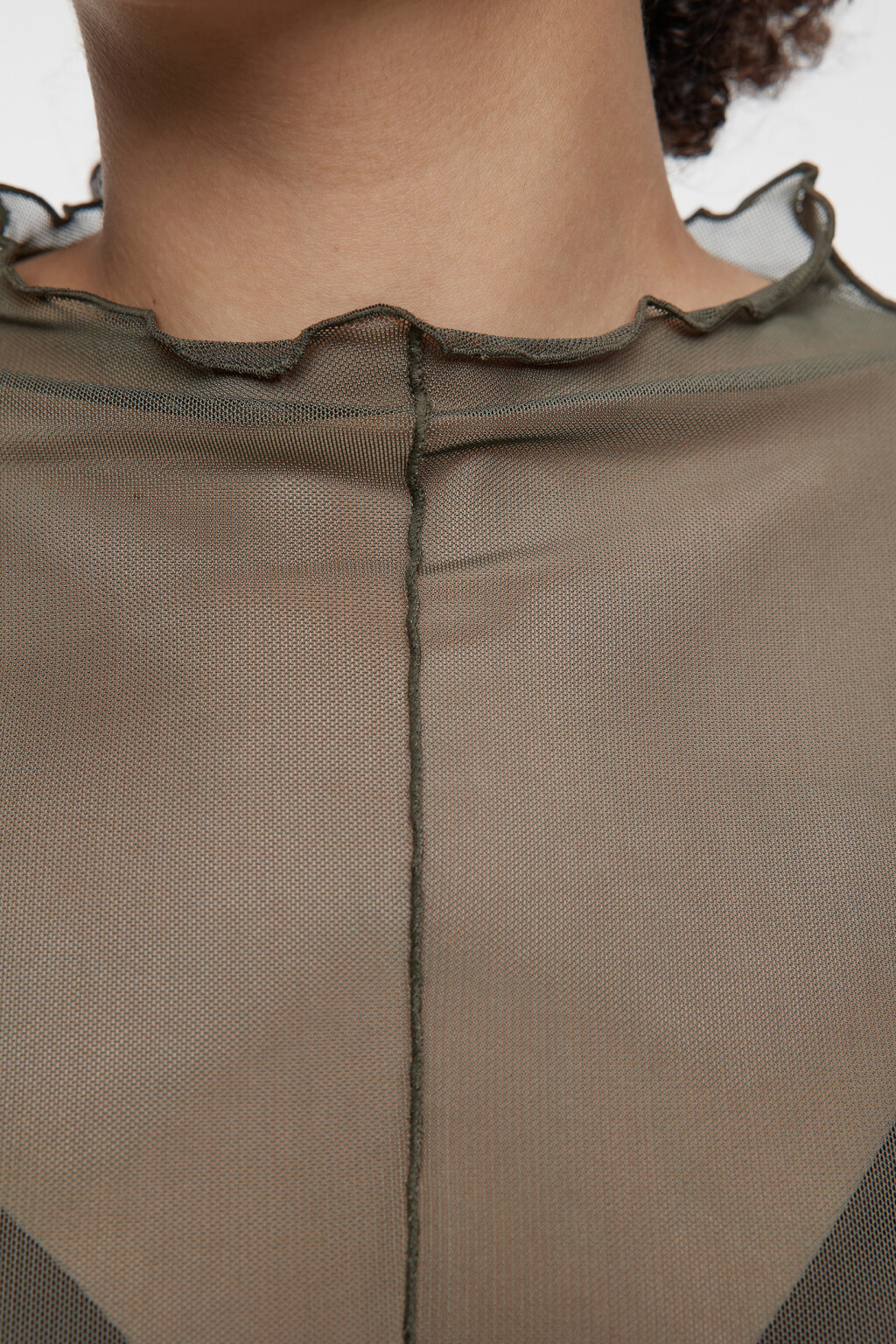 Лонгслив сетчатый облегающий с волнистыми краями - цвет зеленый - 6