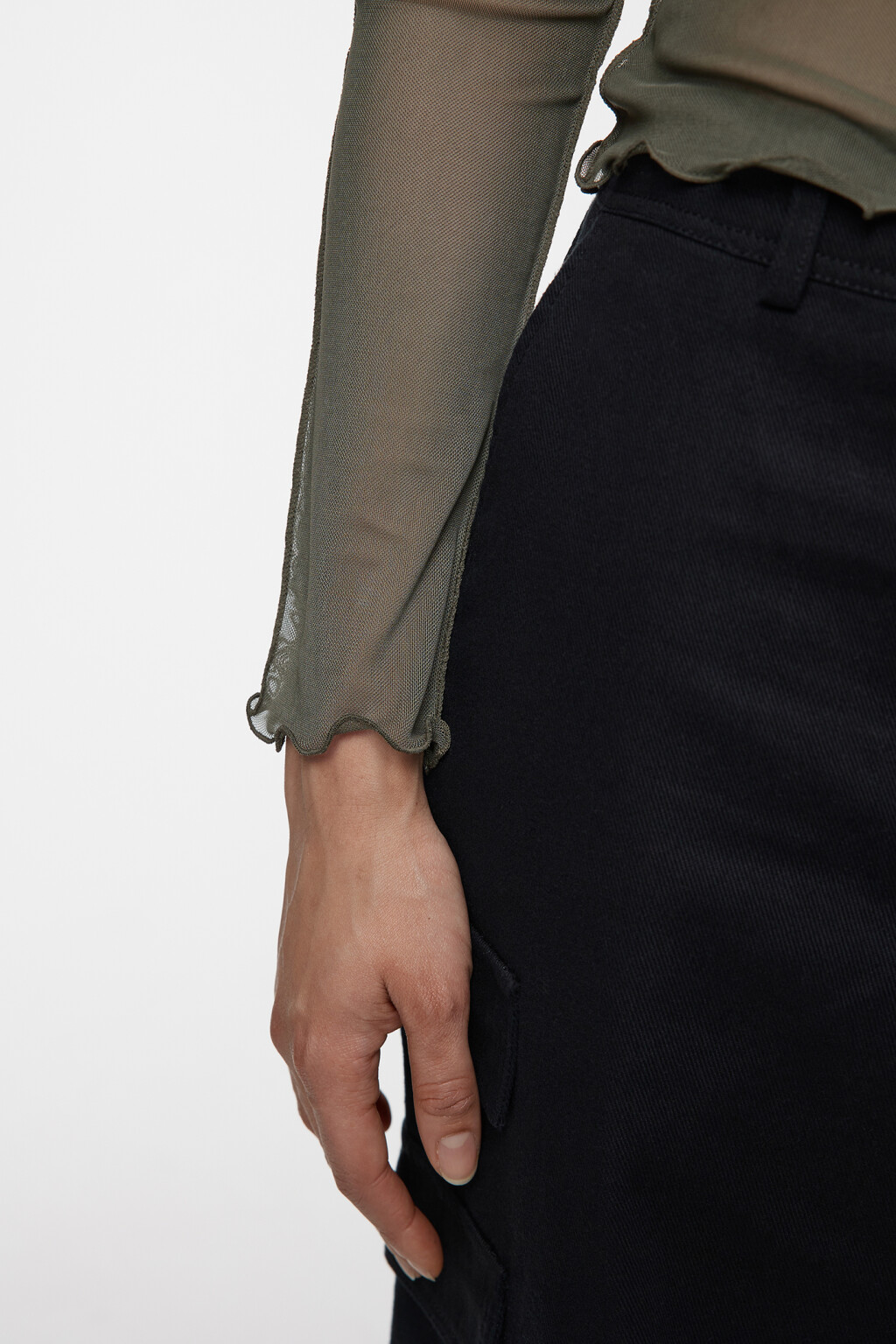 Лонгслив сетчатый облегающий с волнистыми краями - цвет зеленый - 7