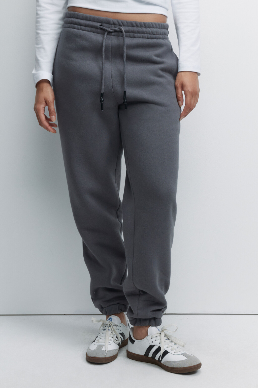 Брюки-джоггеры хлопковые утепленные с начесом - цвет серый - 1