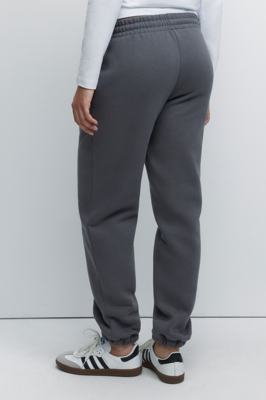 Брюки-джоггеры хлопковые утепленные с начесом - цвет серый - 3