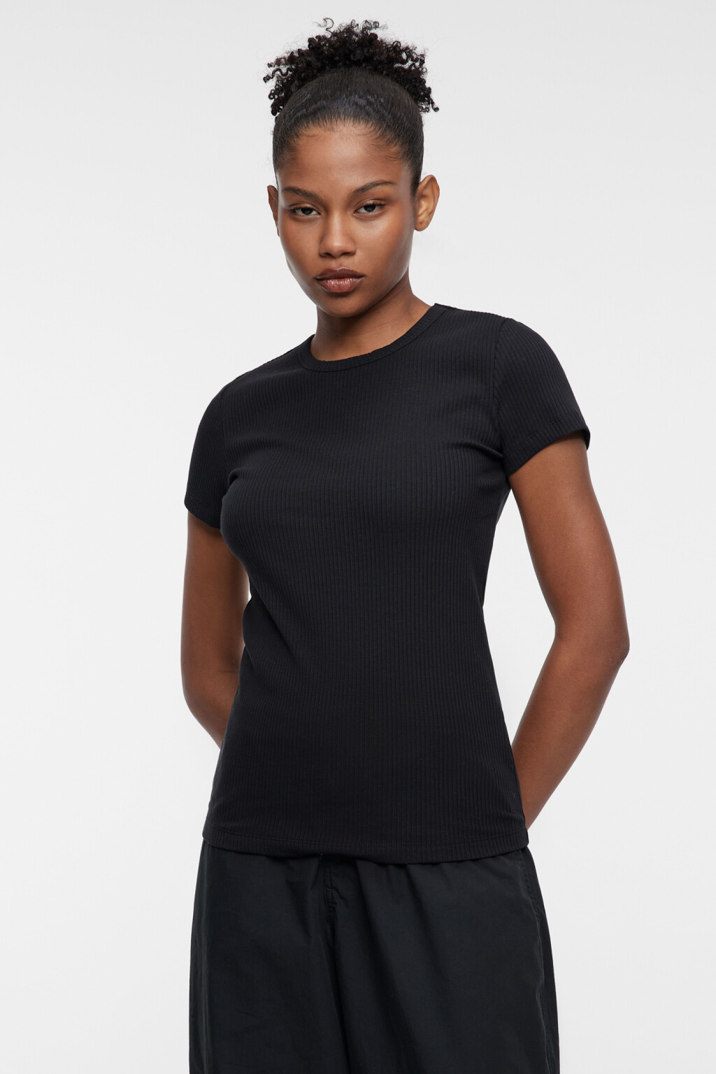 Футболка slim хлопковая облегающая в рубчик - цвет черный - 1