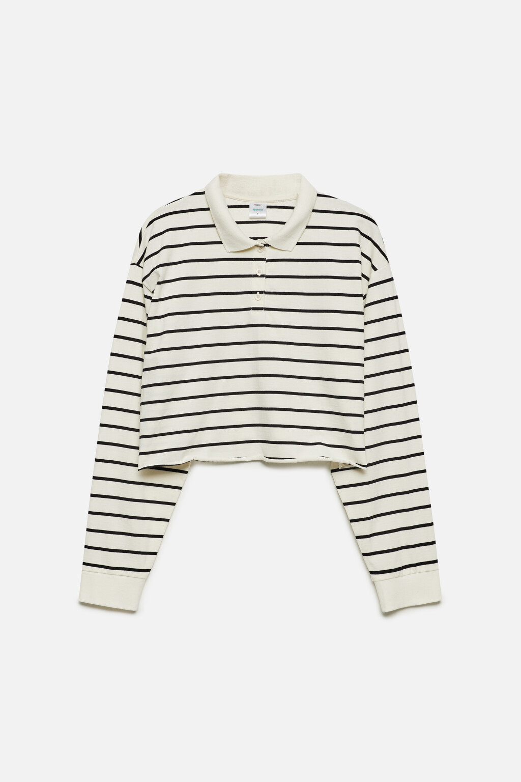 Лонгслив-поло хлопковый укороченный в полоску - цвет белый - 7