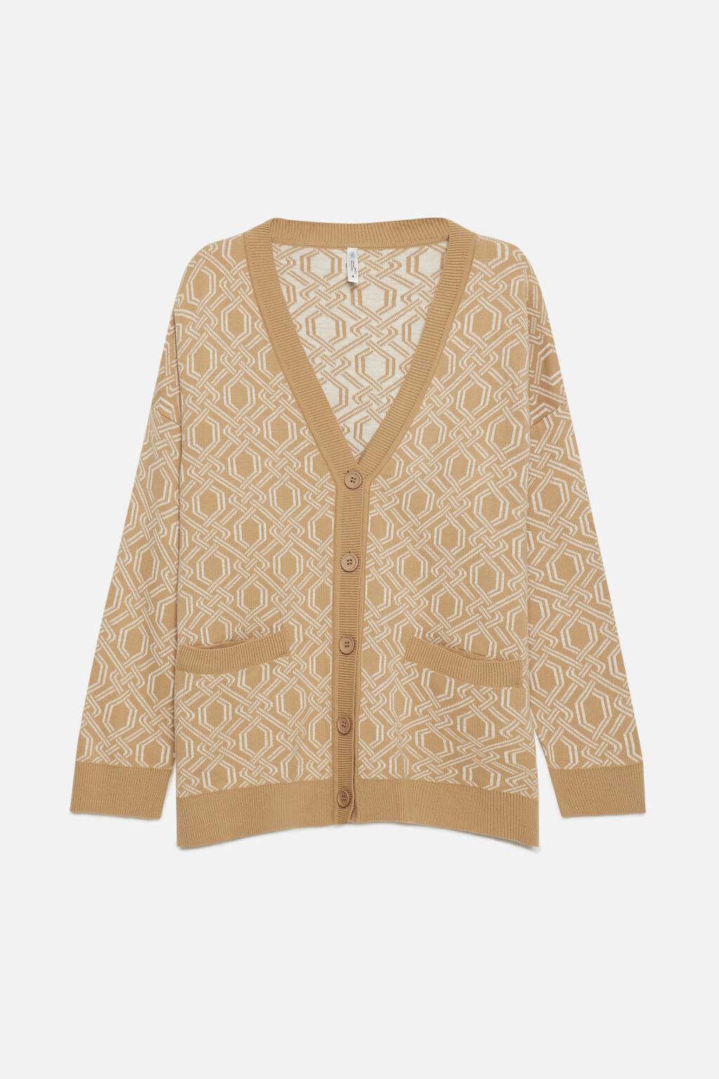 Кардиган oversize жаккардовый с геометрическим принтом - цвет бежевый - 7