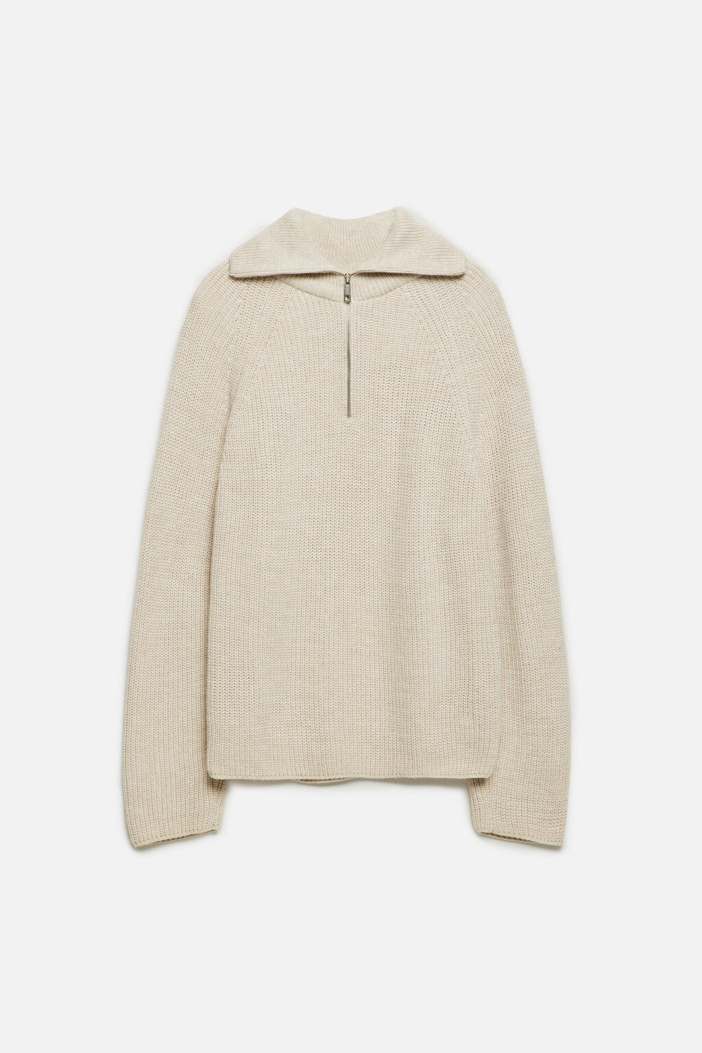 Свитер oversize с отложным воротником на молнии - цвет бежевый - 9