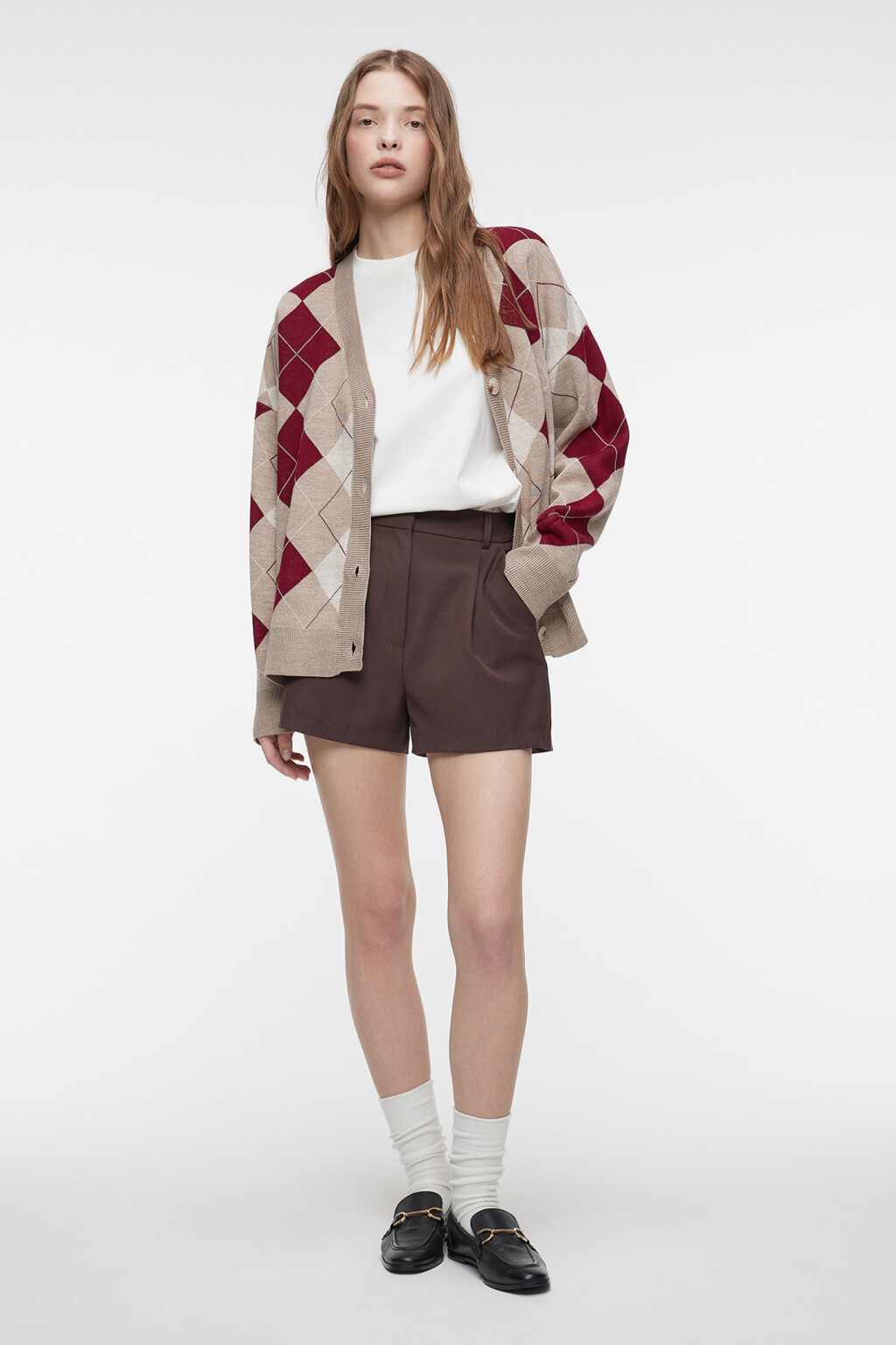 Шорты короткие костюмные со средней посадкой - цвет коричневый - 4